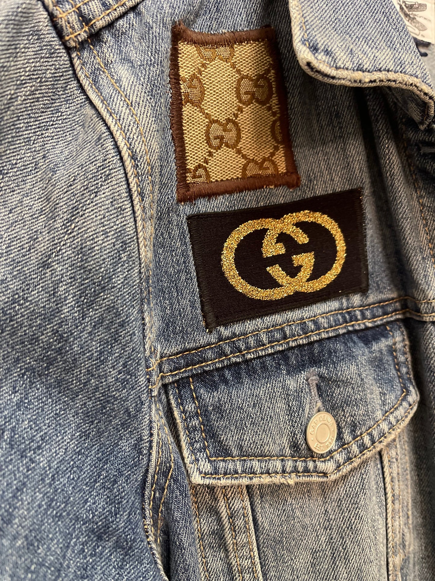 Dark Blue Gucci Heart Patchwork Denim Jacket