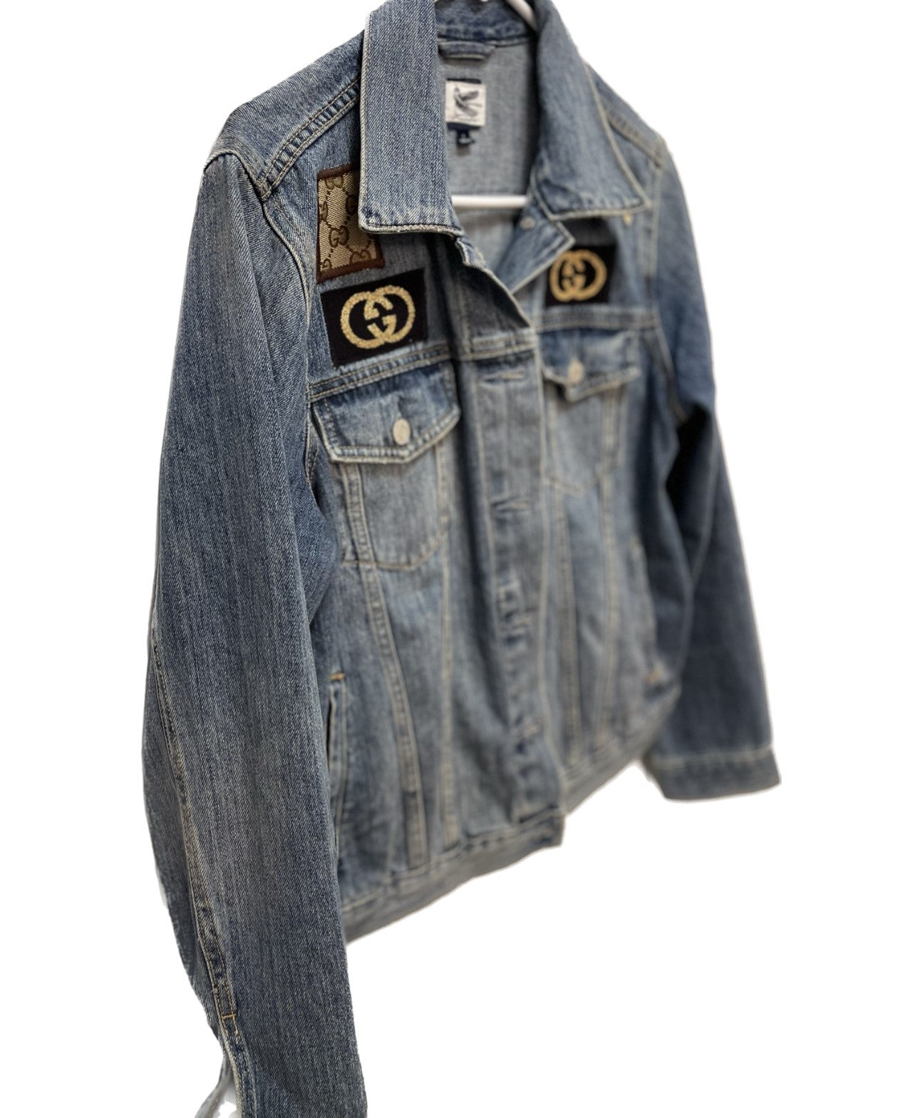 Dark Blue Gucci Heart Patchwork Denim Jacket
