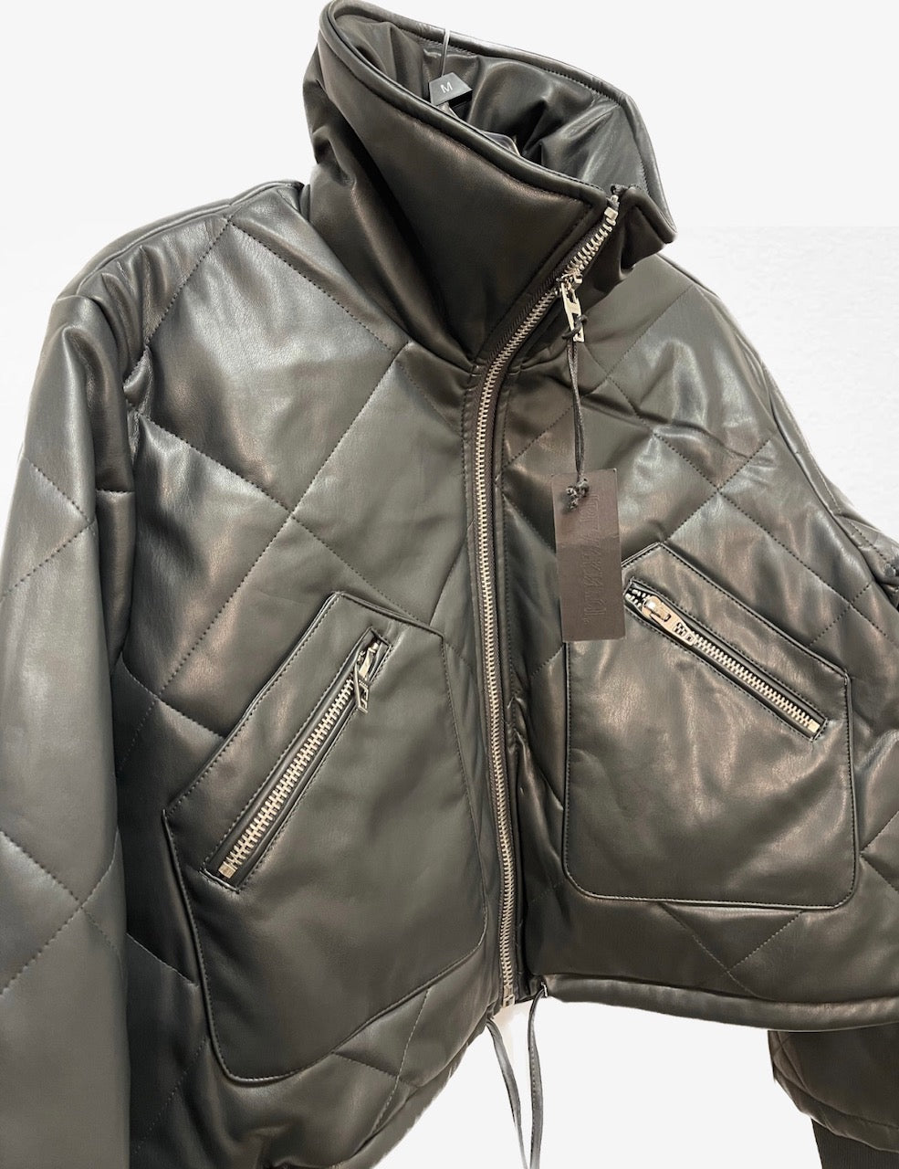 Cropped Faux Leather Bomber Jacket