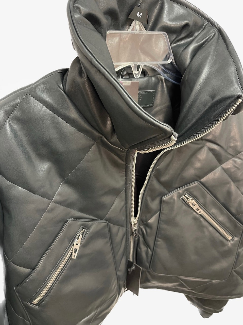 Cropped Faux Leather Bomber Jacket