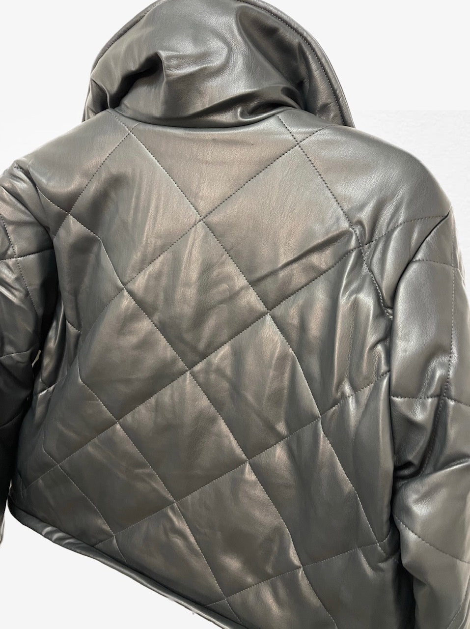 Cropped Faux Leather Bomber Jacket