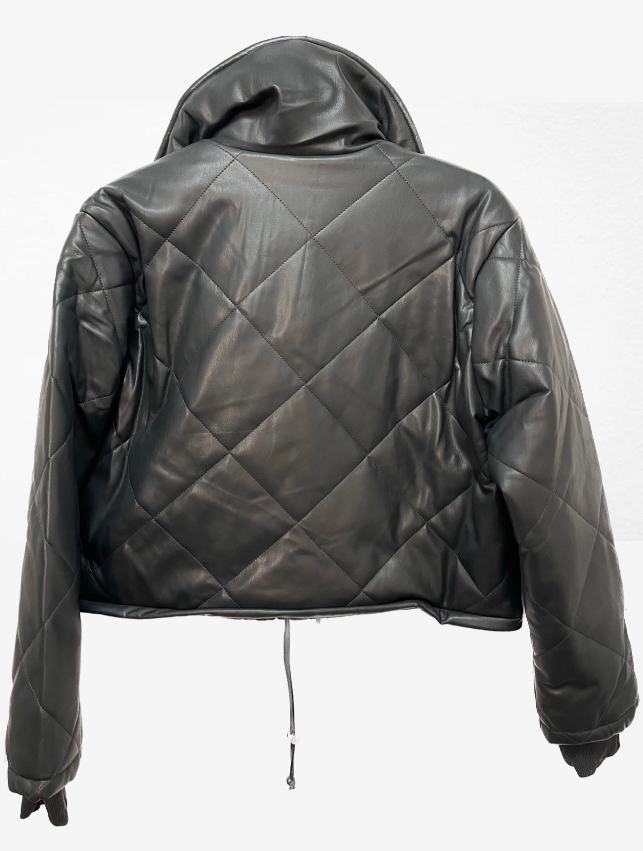 Cropped Faux Leather Bomber Jacket