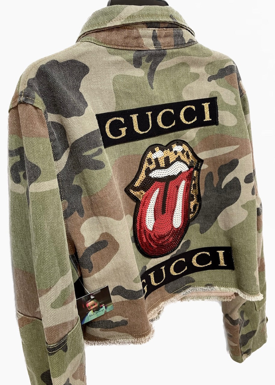Cropped Camouflage Fashion Gucci Rose Patchwork Jacket