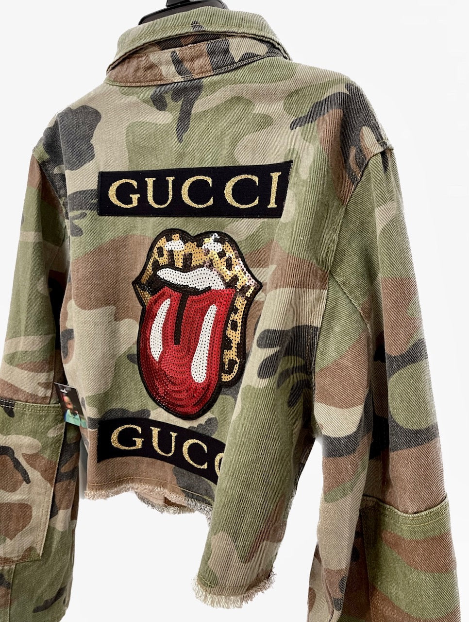 Cropped Camouflage Fashion Gucci Rose Patchwork Jacket