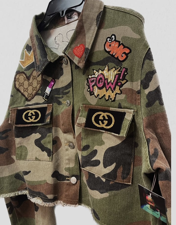 Cropped Camouflage Fashion Gucci OMG Patchwork Jacket