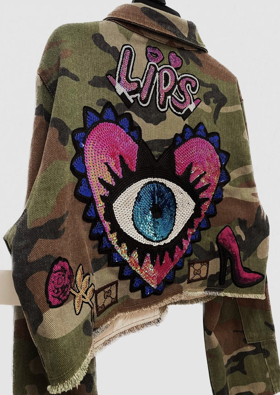 Cropped Camouflage Gucci OMG Patchwork Jacket