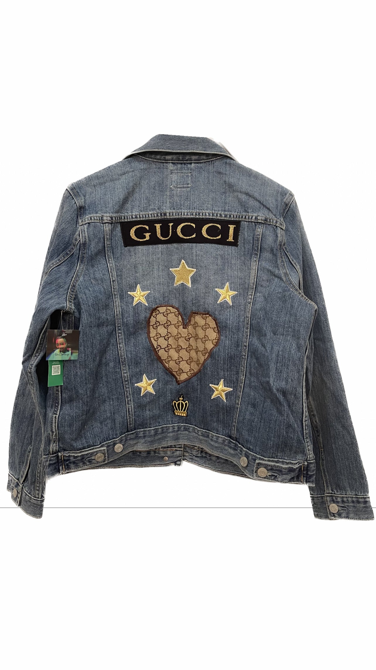 Dark Blue Gucci Heart Patchwork Denim Jacket