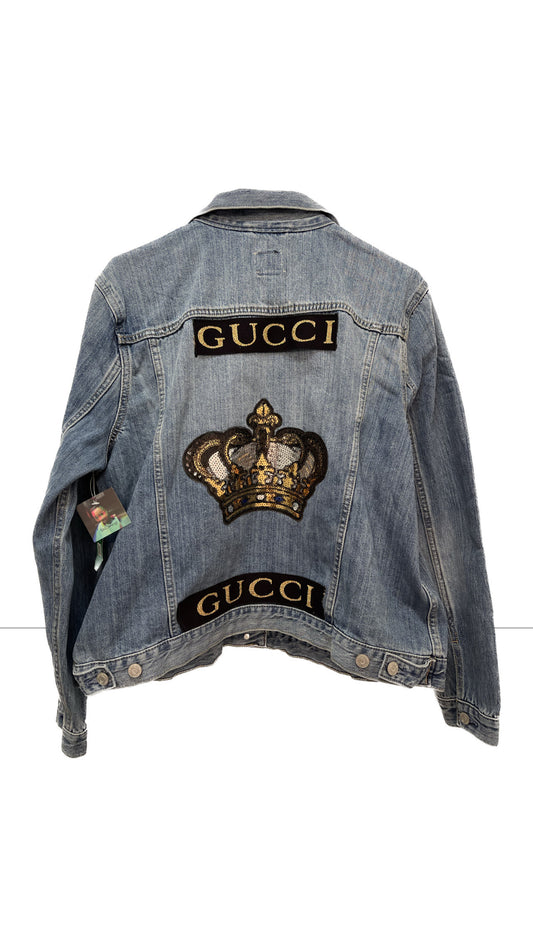 Black Crown Patchwork Denim Jacket
