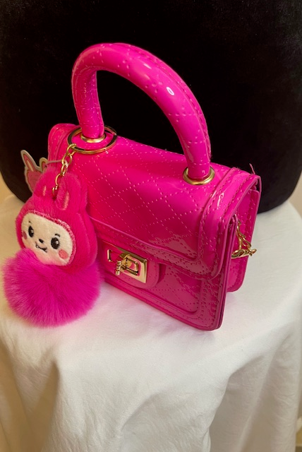 Mini Hot Pink Handbag with Toy Keychain