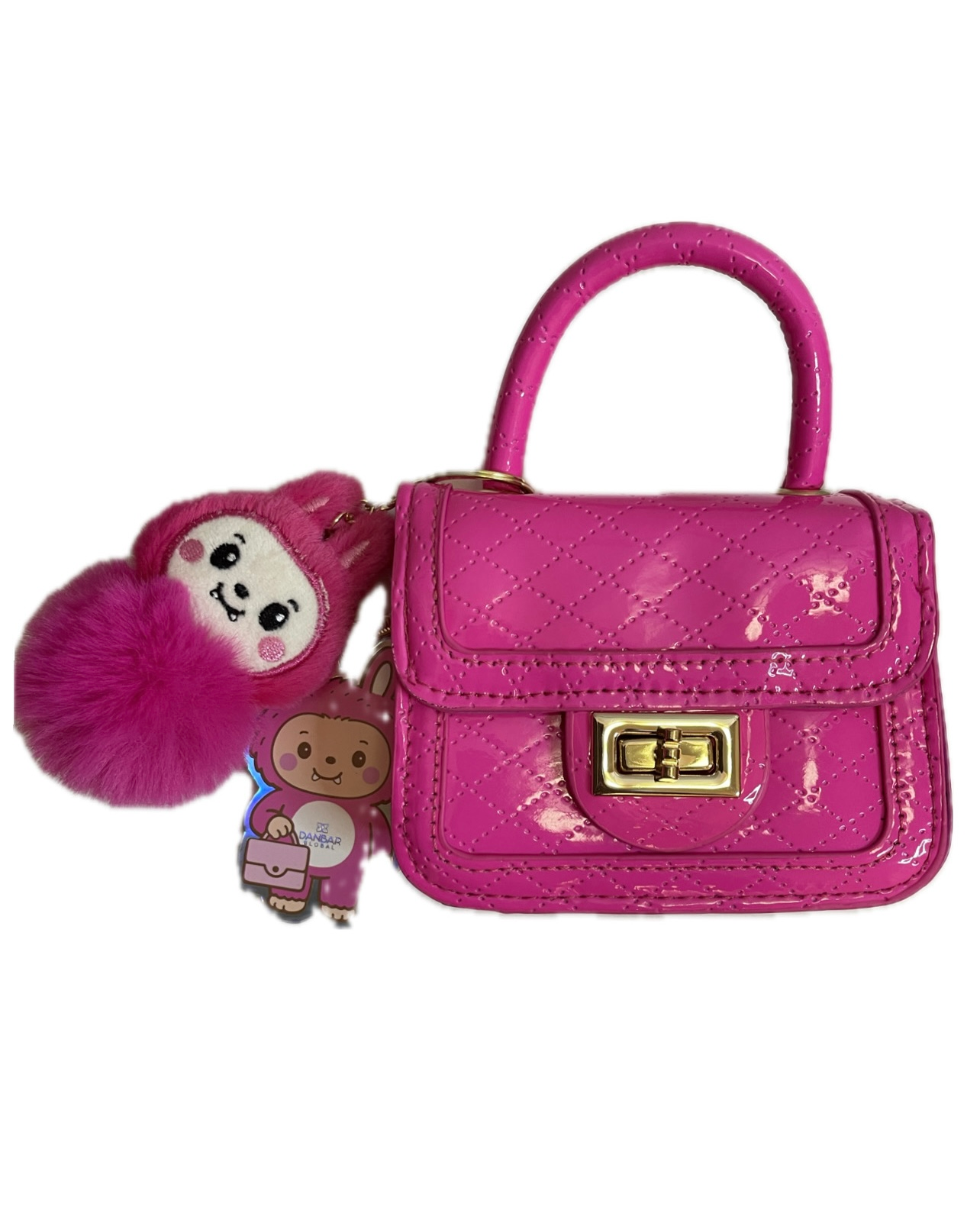 Mini Hot Pink Handbag with Toy Keychain