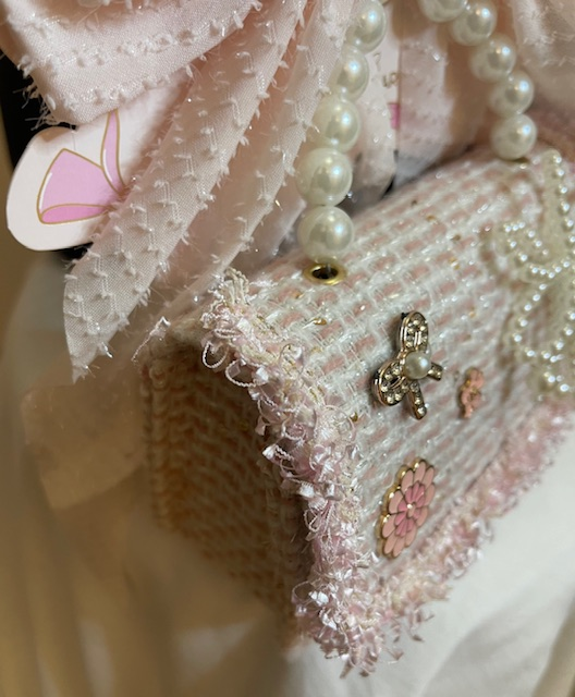 Mini Pale Pink with Pearls Purse with Matching Hair Ribbon